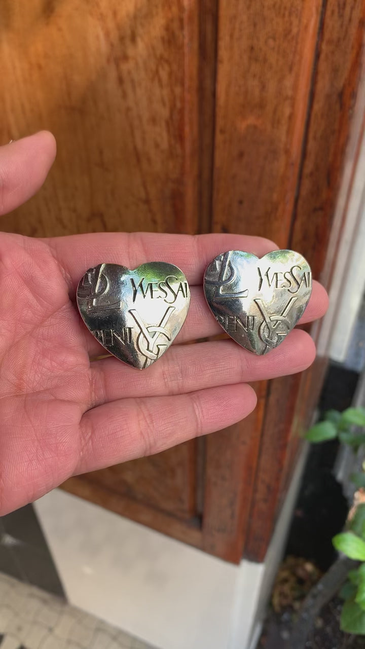 Yves Saint Laurent Logo Heart-Shaped Clip Earrings