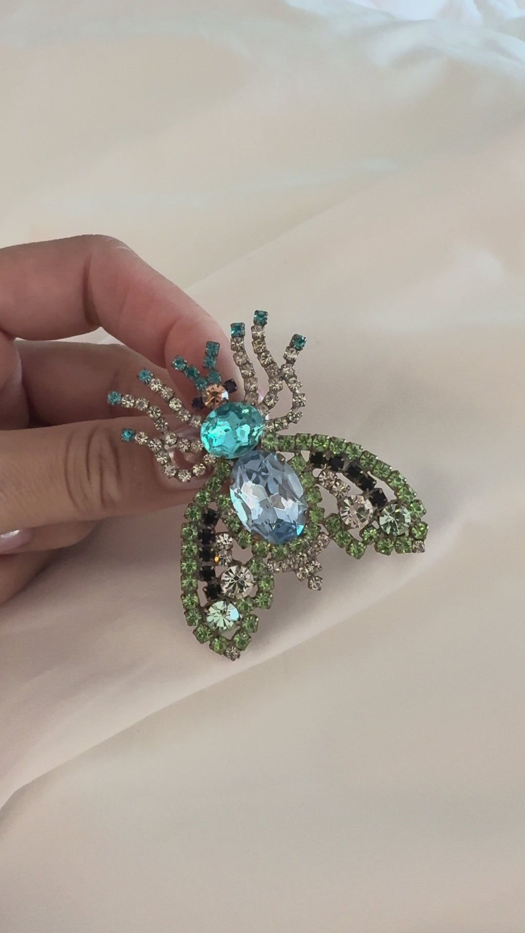 Vintage Blue & Green Crystal Fly Brooch