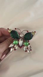 Vintage Emerald & Ruby Crystal Butterfly Brooch