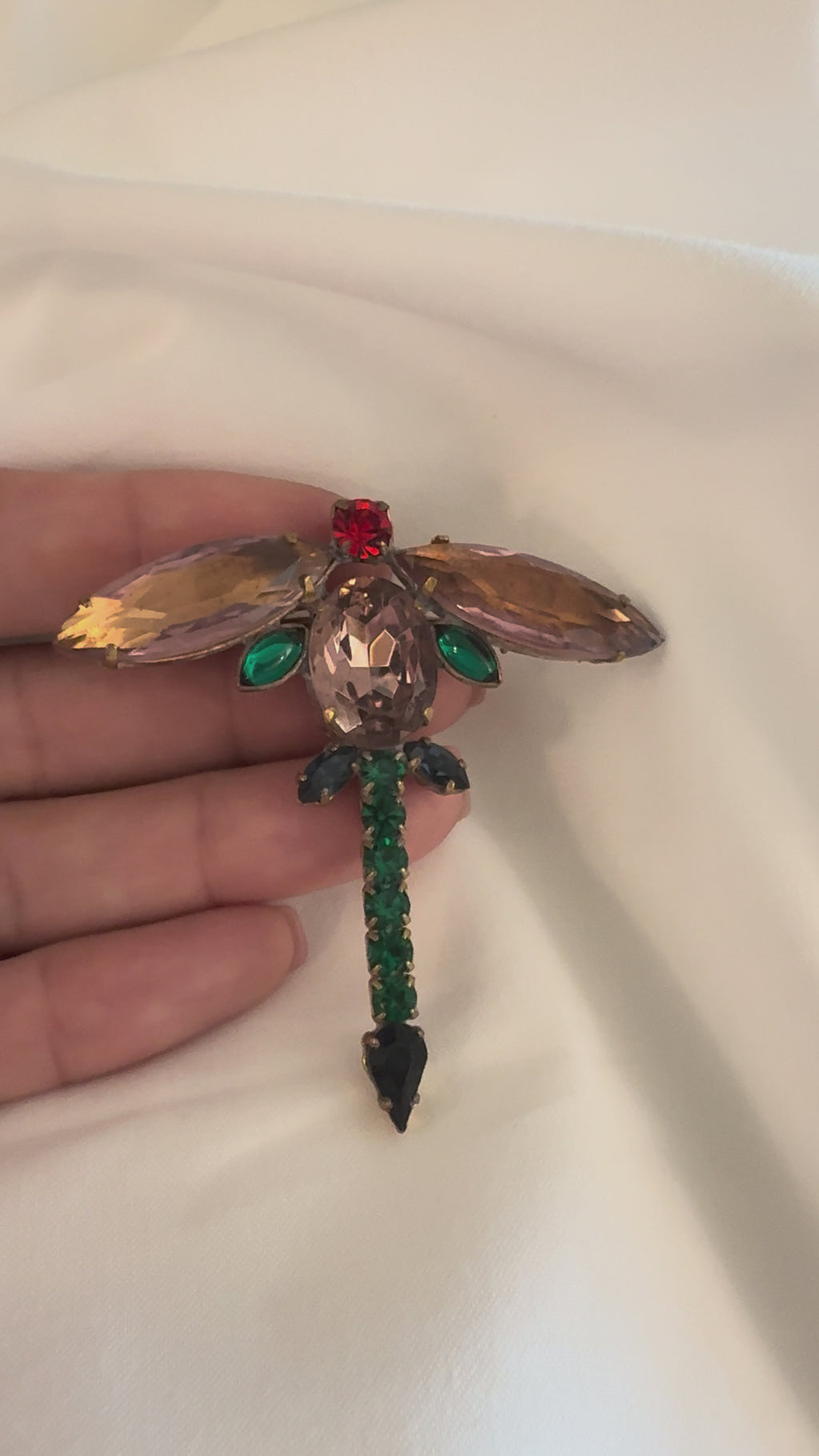 Vintage Dragonfly Brooch with Topaz Crystal Wings