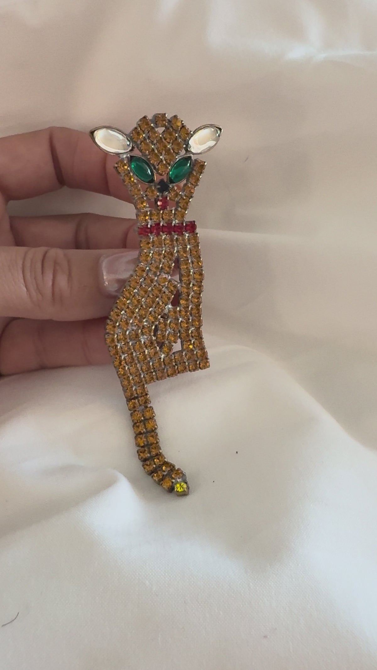 Vintage Topaz Crystal Cat Brooch