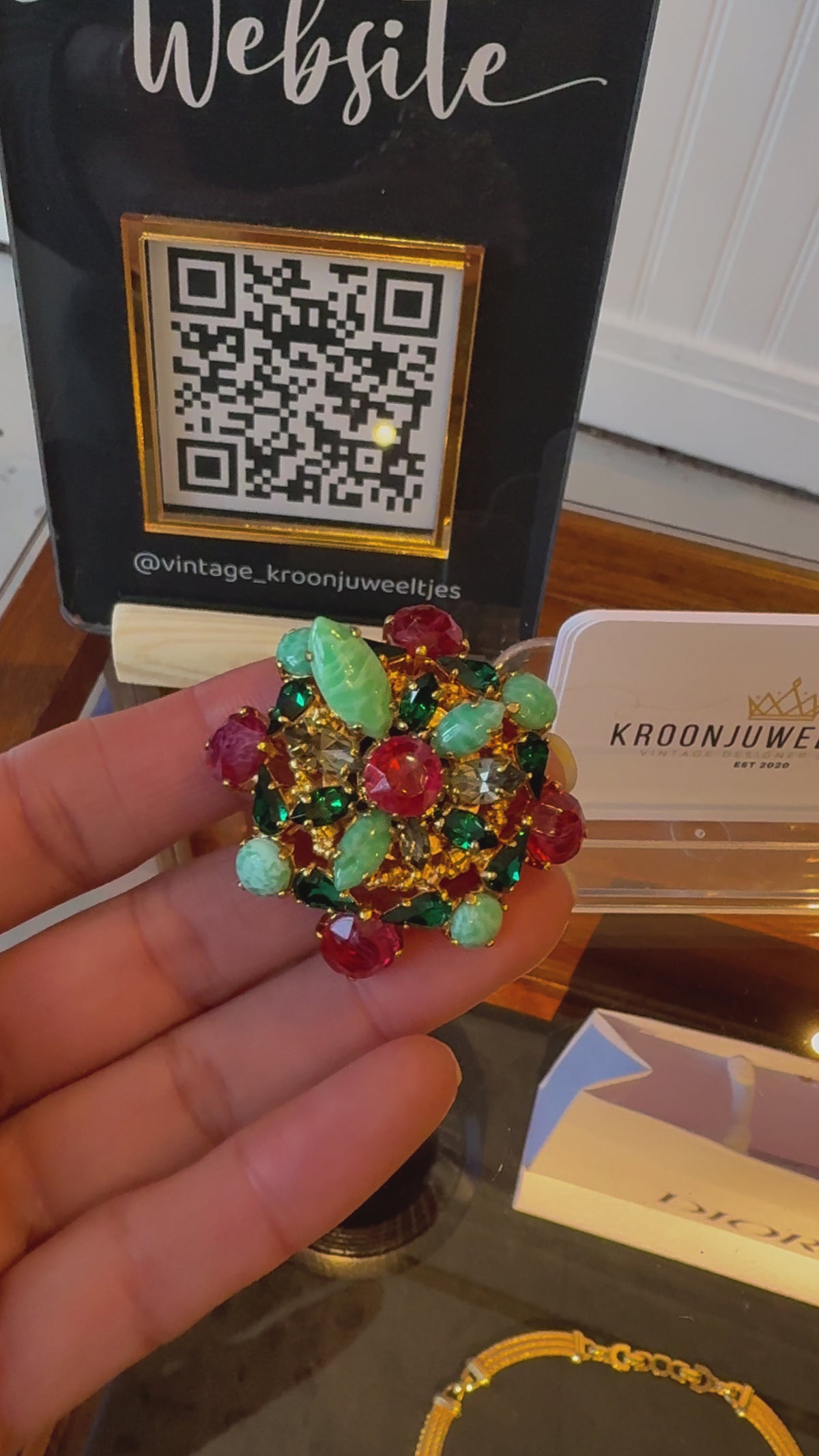 Signed Christian Dior Brooch – 1964 – Henkel & Grosse | Ruby Red, Emerald & Turquoise