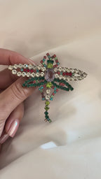 Vintage Multicolour Crystal Dragonfly Brooch