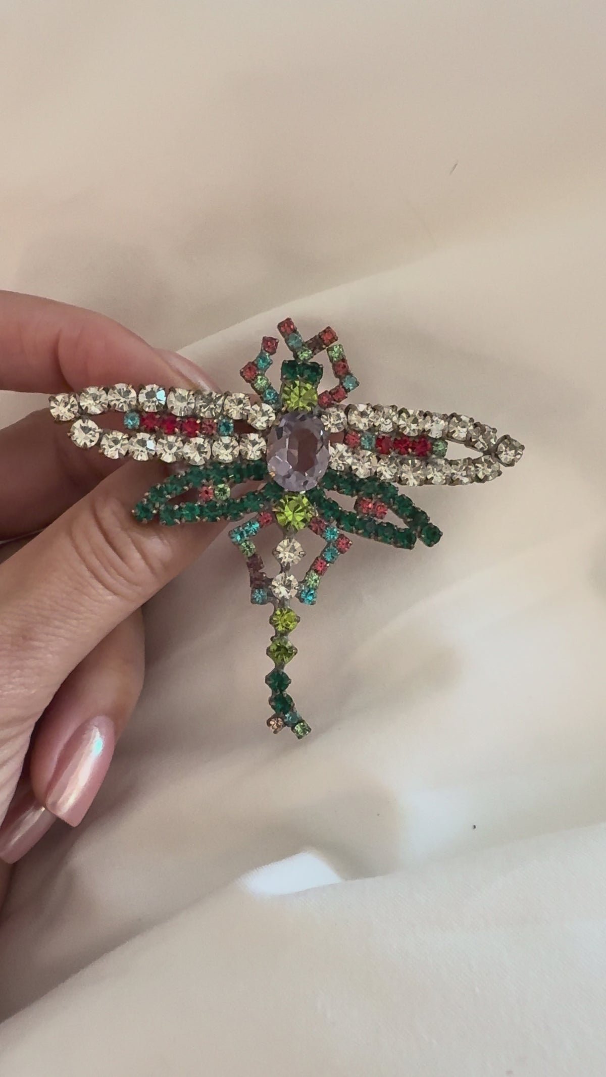 Vintage Multicolour Crystal Dragonfly Brooch