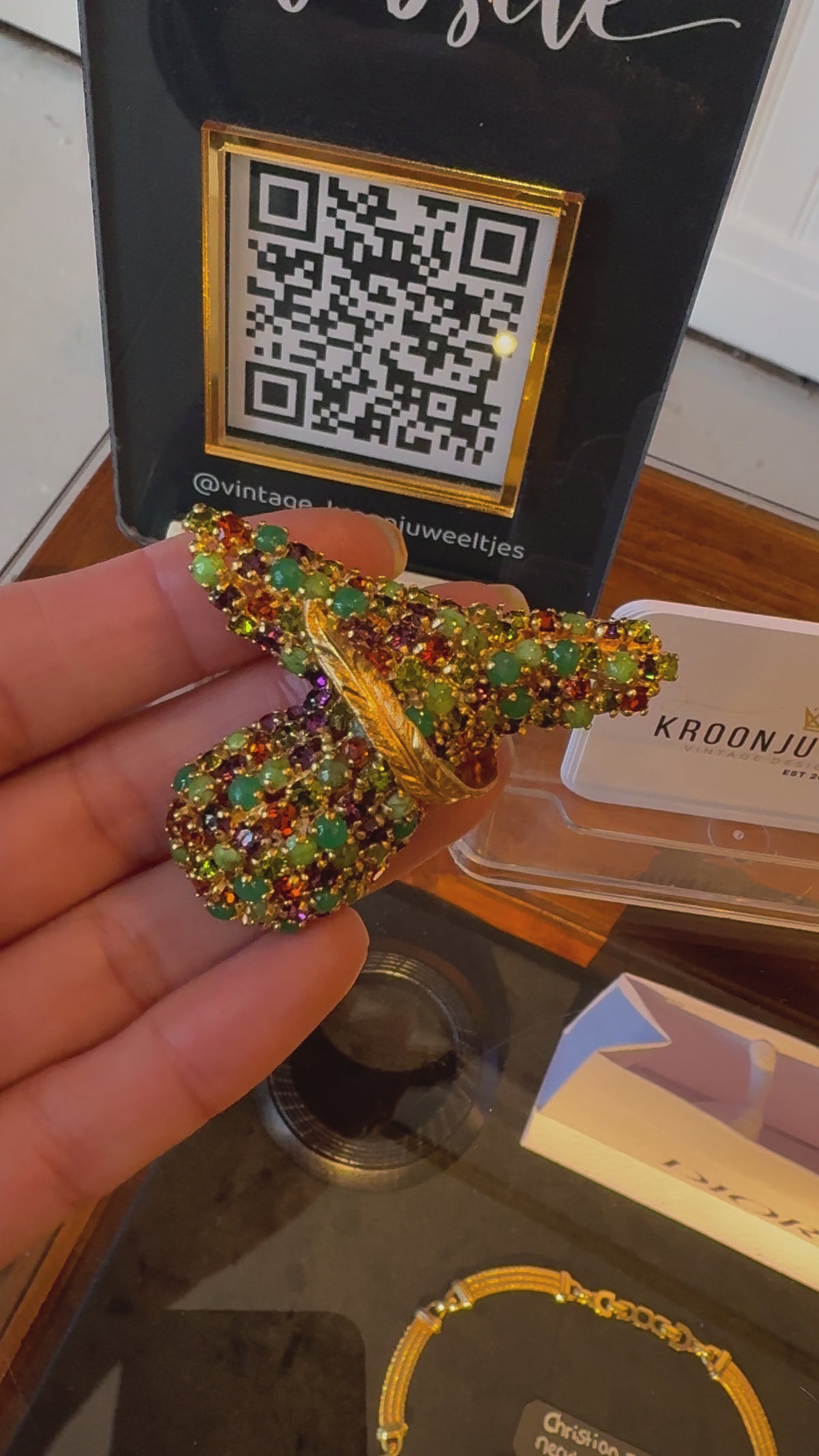 Rare Christian Dior Brooch – Mitchel Maer, 1956 – Botanical Design with Colourful Rhinestones and Cabochons