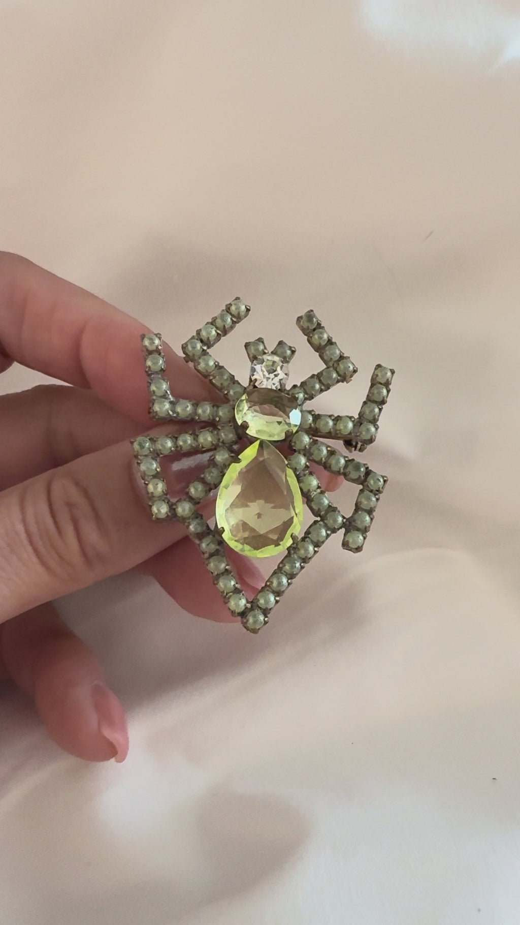 Vintage Green Crystal Spider Brooch