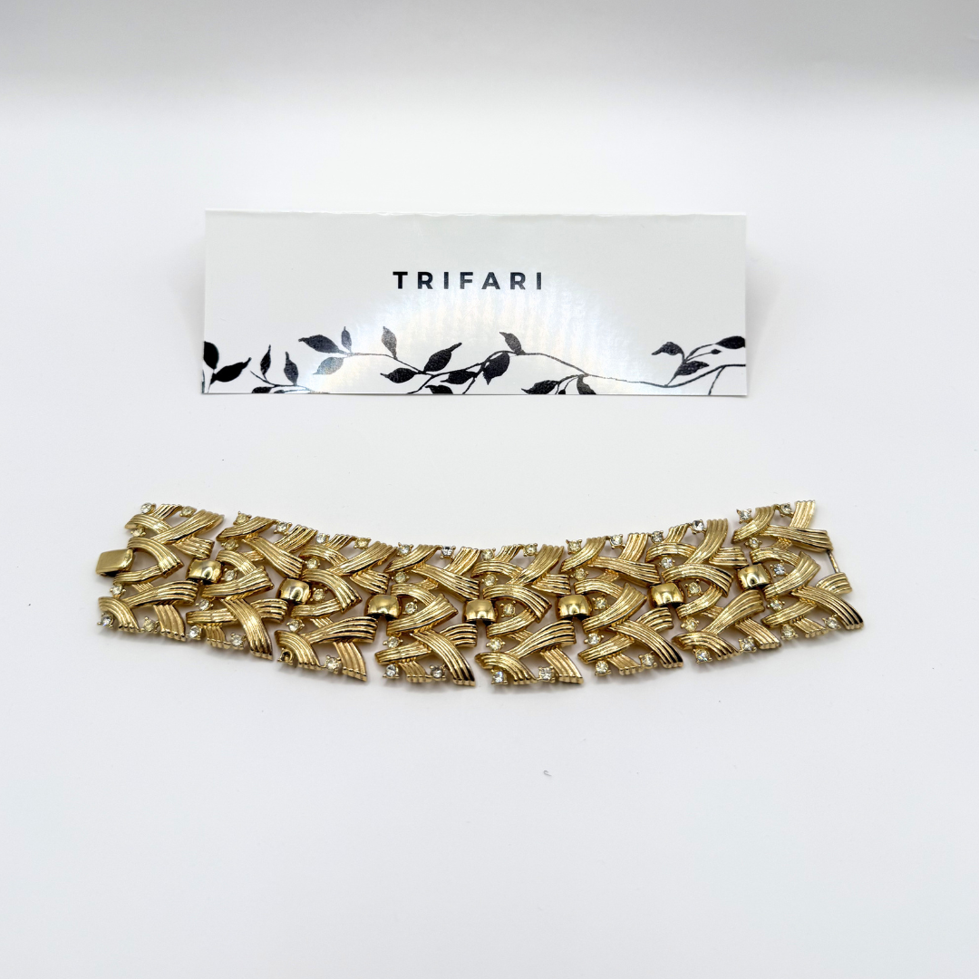 Trifari Vintage Gold-Tone Textured Collar Necklace