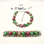 Coro Vintage Armband met Groene en Roze Cabochons