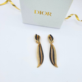 Vintage Christian Dior Clip Earrings Gold Plated Black Enamel Austrian Crystal 1980s