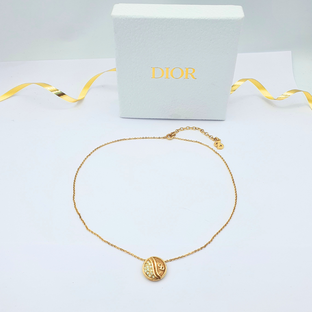 Vintage Christian Dior Round CD Logo Necklace