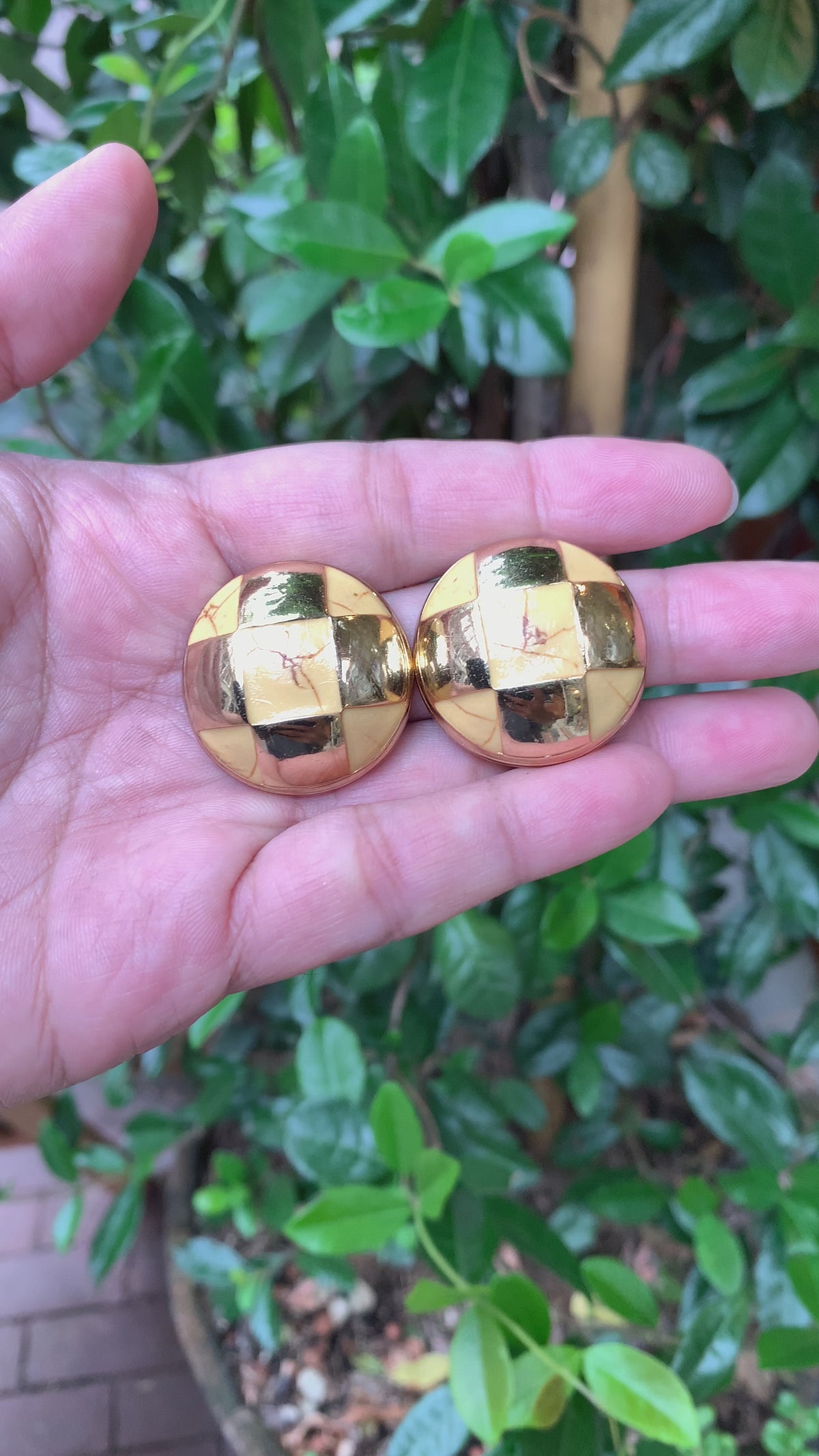Lanvin Round Clip Earrings Geometric Pattern