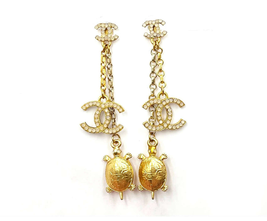 Vintage Chanel CC Logo Turtle Earrings – view 3